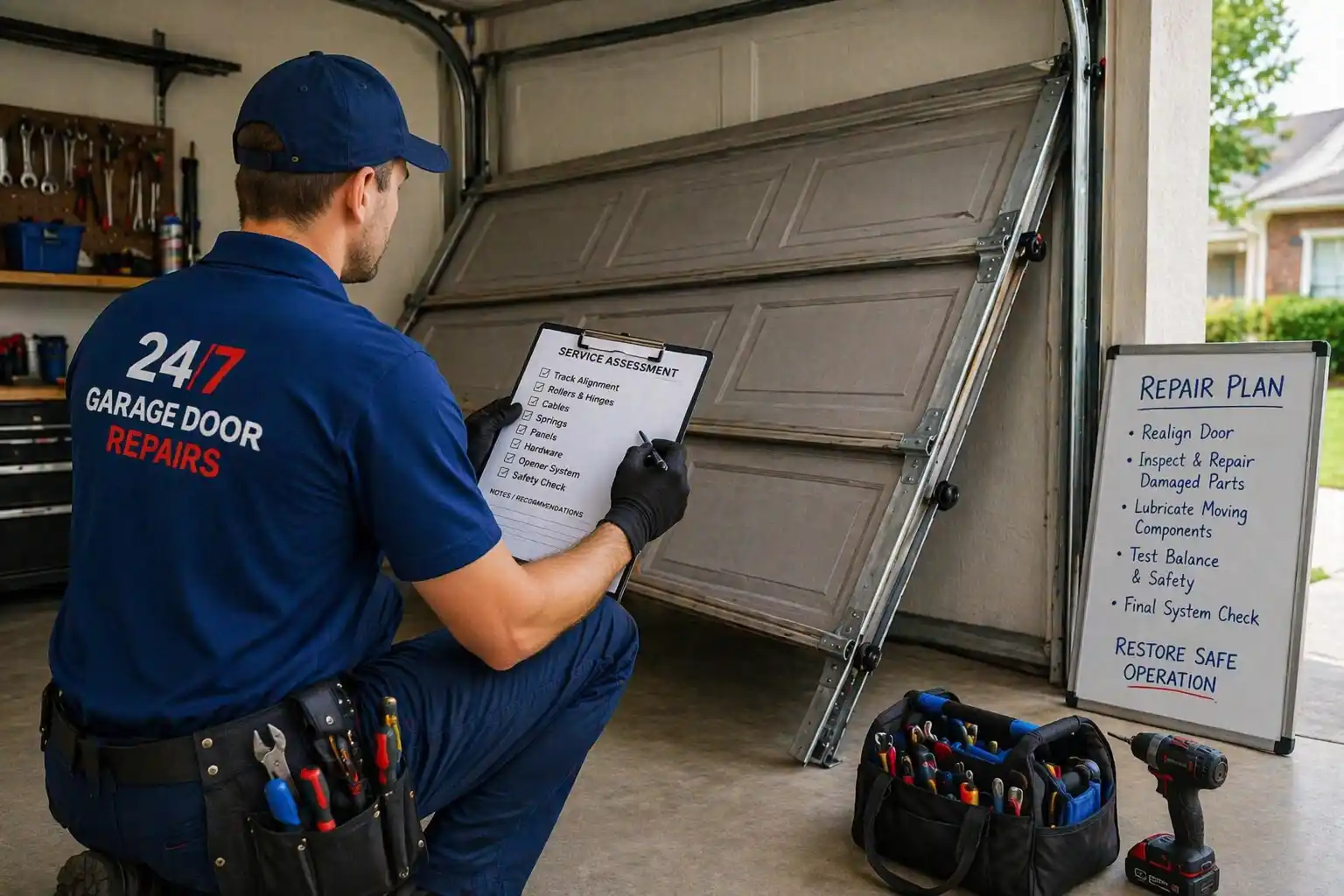 Service Assessment & Repair Planning for off-track garage door problem Red Deer