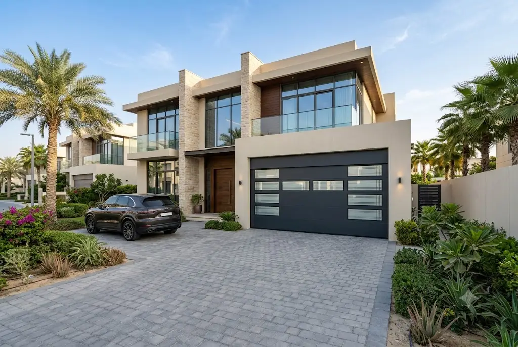 Modern garage door windows installed on a residential garage door