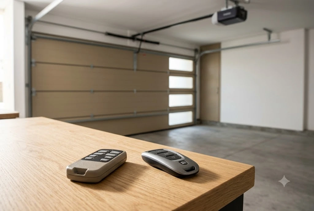 Universal Garage Door Remote vs Brand-Specific Remotes shown side by side for garage door opener comparison