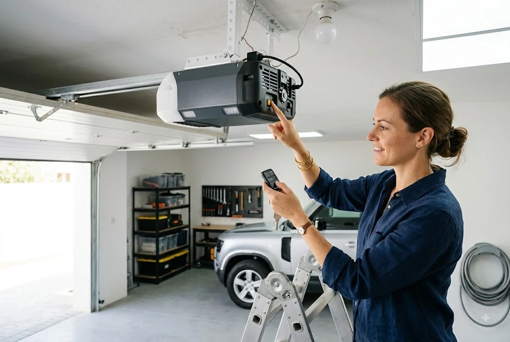 Learn button on garage door opener for remote programming