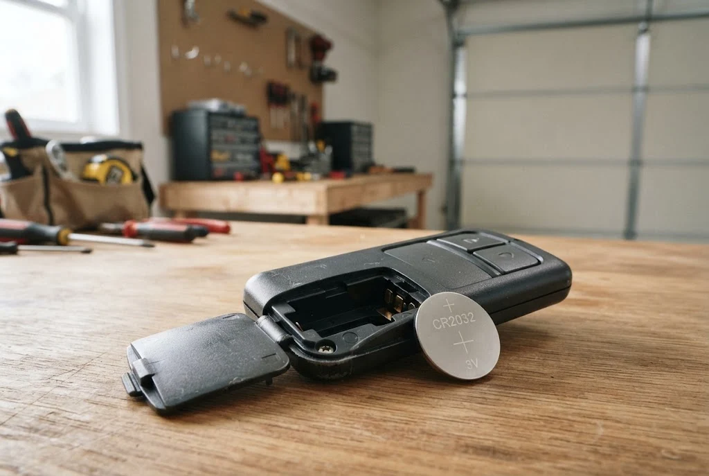 Chamberlain garage door remote battery replacement with CR2032 battery