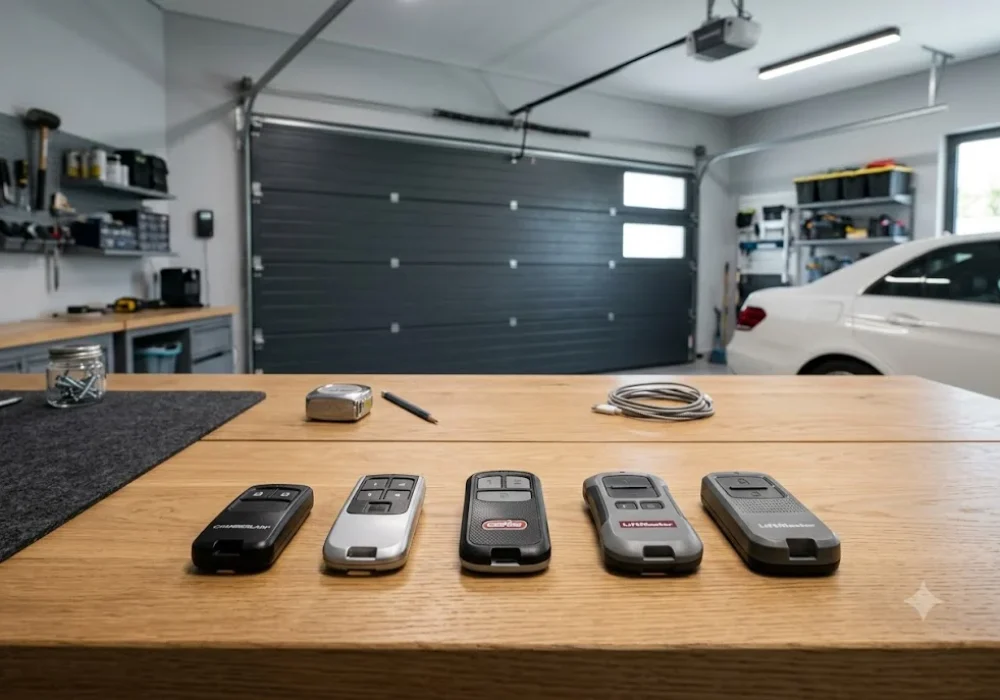 Best Universal Garage Door Remotes displayed with modern garage door opener accessories