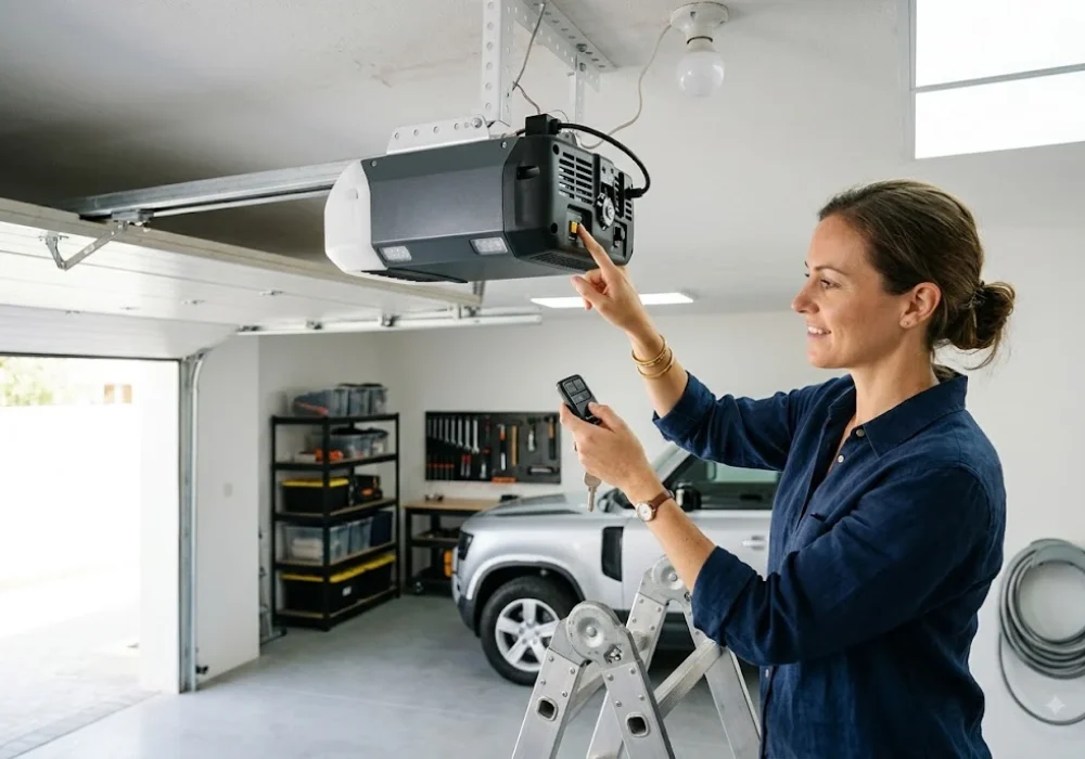 Learn button on garage door opener for remote programming