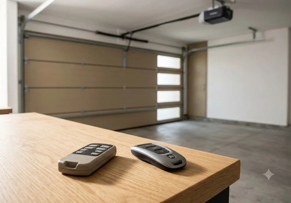 Universal Garage Door Remote vs Brand-Specific Remotes shown side by side for garage door opener comparison